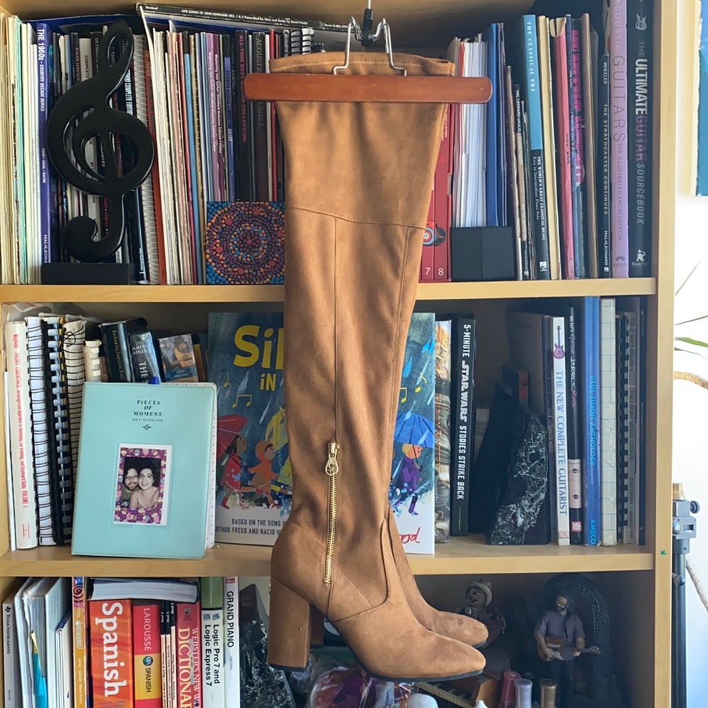 GUESS Tan Suede Thigh High Heel Boots: US 7M